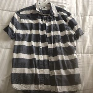 Blue and white striped short sleeve button up